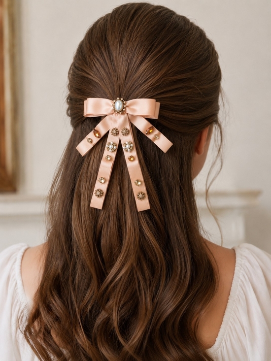 Anthropologie Accessories - Anthropologie Satin Bow Hair Clip with Pearl & Jewel Drops